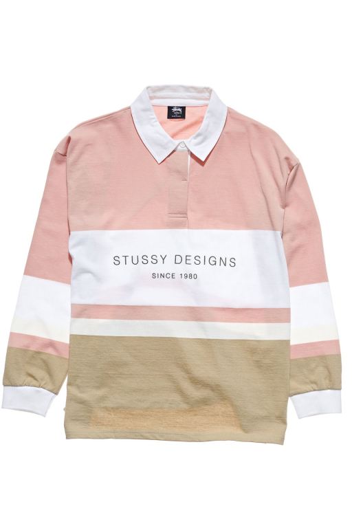 Stussy Womens Harrison Panelled Rugby Shirts Pink - UBERT7234